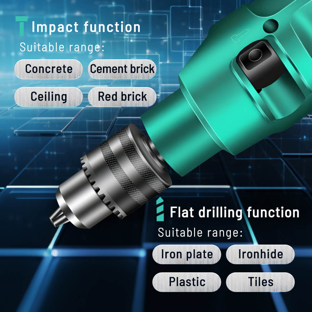 Corded Hammer Drill Kit, 7 Drill Bits, 360° Rotating Handle, Variable Speed